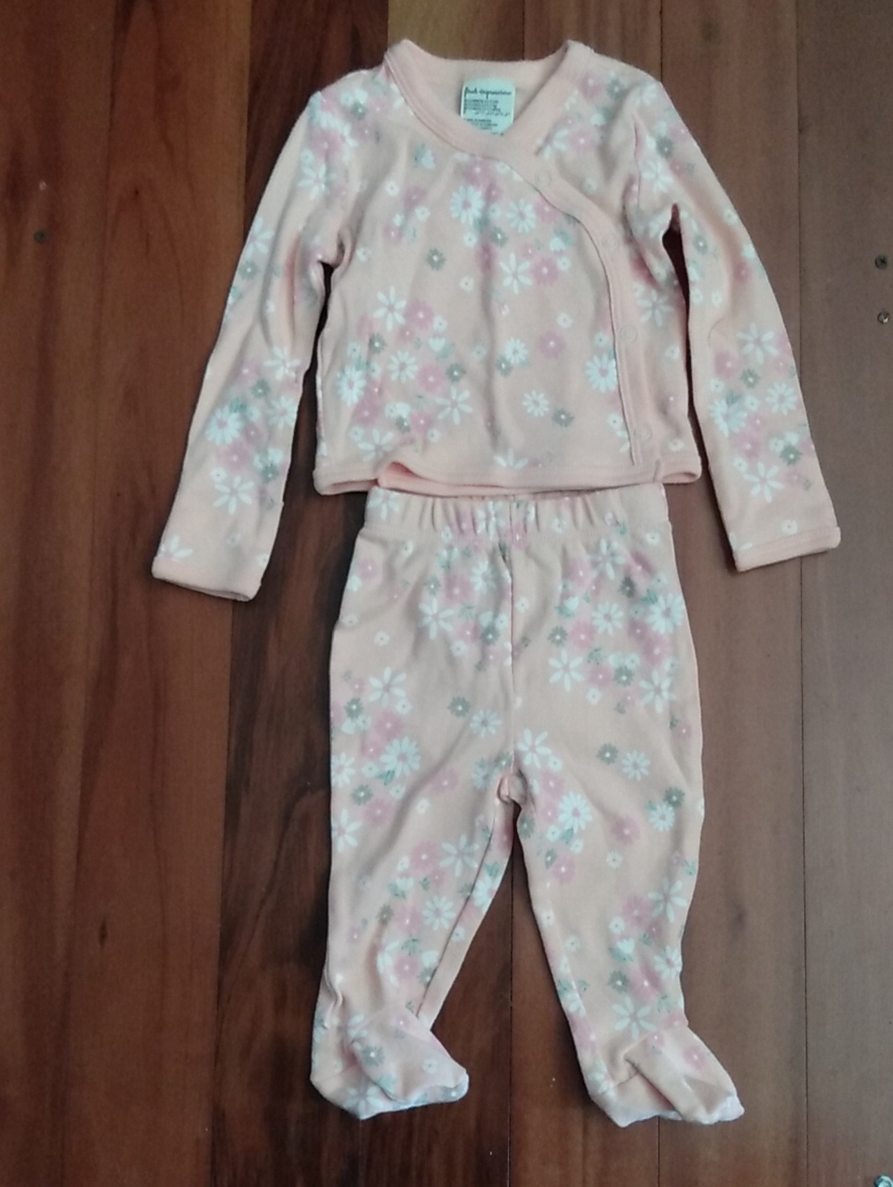 Baby Girls 3-6 Month 2 PC Floral Outfit, Kimono Side Snap Top & Footed Pants Set